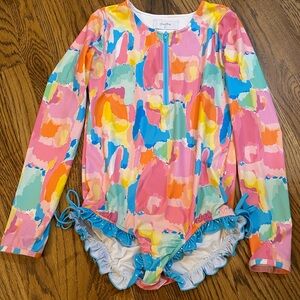 Girls' Multi-Color Long Sleeve One-Piece Rash Guard Swimsuit
